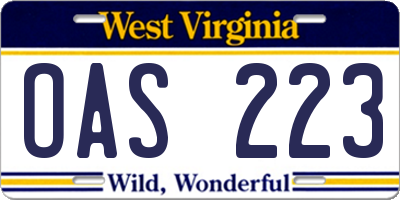 WV license plate OAS223