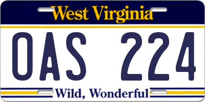 WV license plate OAS224