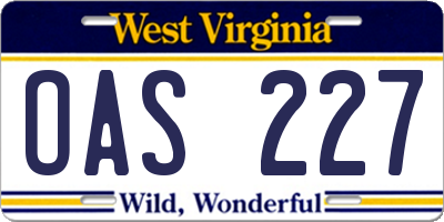 WV license plate OAS227