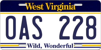 WV license plate OAS228
