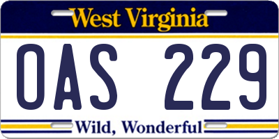WV license plate OAS229