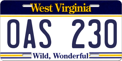WV license plate OAS230