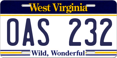 WV license plate OAS232