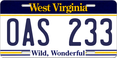 WV license plate OAS233