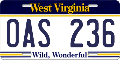WV license plate OAS236