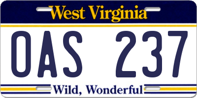WV license plate OAS237