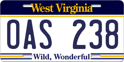 WV license plate OAS238