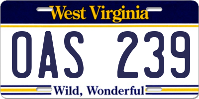 WV license plate OAS239
