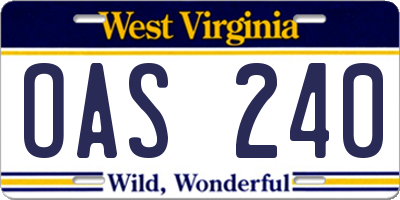 WV license plate OAS240