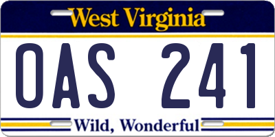 WV license plate OAS241