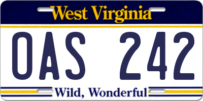 WV license plate OAS242