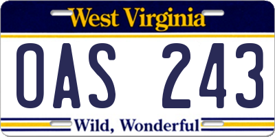WV license plate OAS243