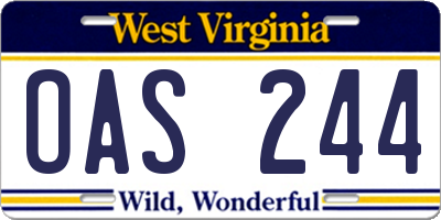WV license plate OAS244