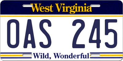 WV license plate OAS245