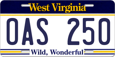 WV license plate OAS250