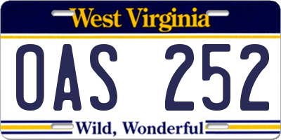 WV license plate OAS252