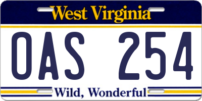 WV license plate OAS254