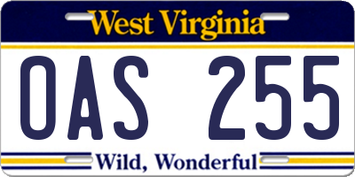 WV license plate OAS255