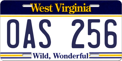 WV license plate OAS256
