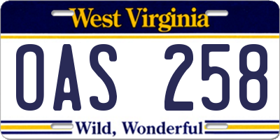 WV license plate OAS258