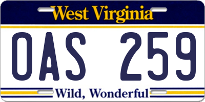 WV license plate OAS259