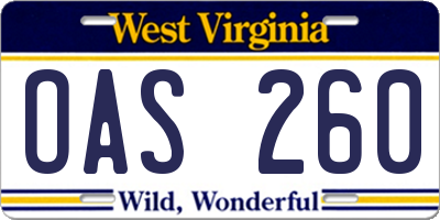WV license plate OAS260