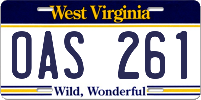WV license plate OAS261