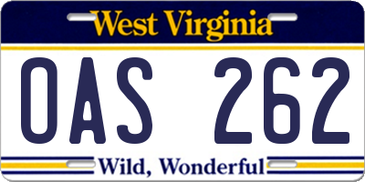 WV license plate OAS262