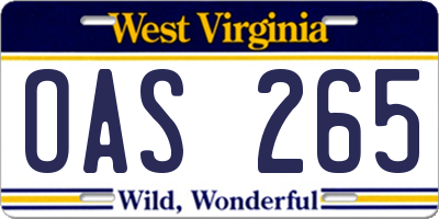 WV license plate OAS265