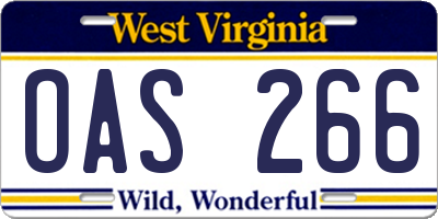 WV license plate OAS266