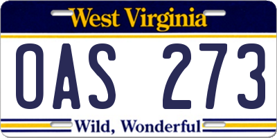 WV license plate OAS273