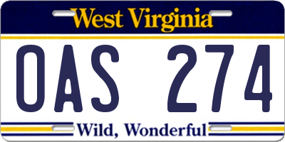 WV license plate OAS274