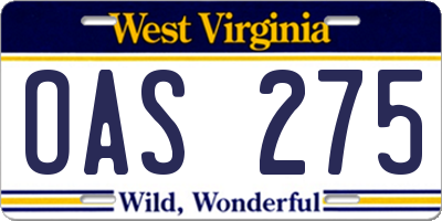 WV license plate OAS275