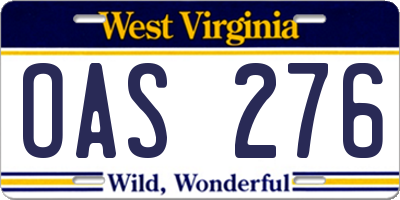 WV license plate OAS276
