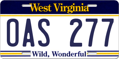 WV license plate OAS277