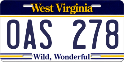 WV license plate OAS278
