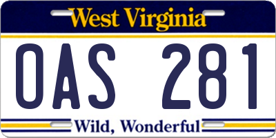 WV license plate OAS281
