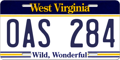 WV license plate OAS284