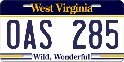 WV license plate OAS285