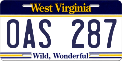 WV license plate OAS287
