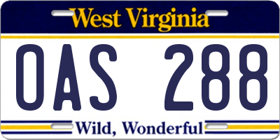 WV license plate OAS288