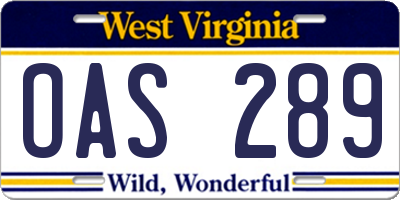 WV license plate OAS289