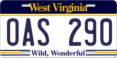WV license plate OAS290