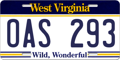 WV license plate OAS293