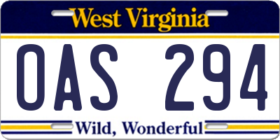 WV license plate OAS294