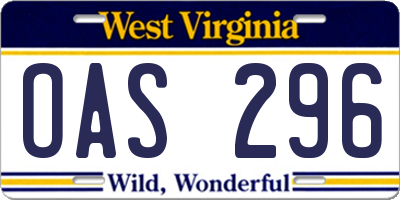WV license plate OAS296