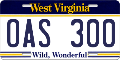 WV license plate OAS300