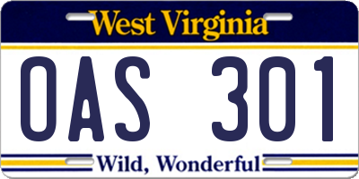WV license plate OAS301