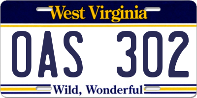 WV license plate OAS302