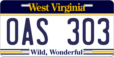 WV license plate OAS303